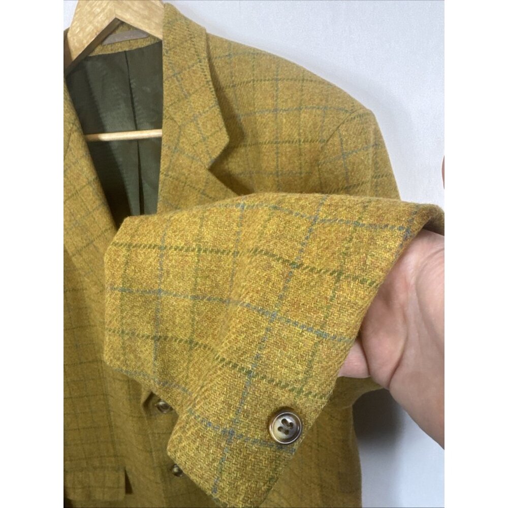 Strellson Switzerland Wool Sport Coat Blazer Mens 42S Short Mustard Windowpane - Picture 2 of 10
